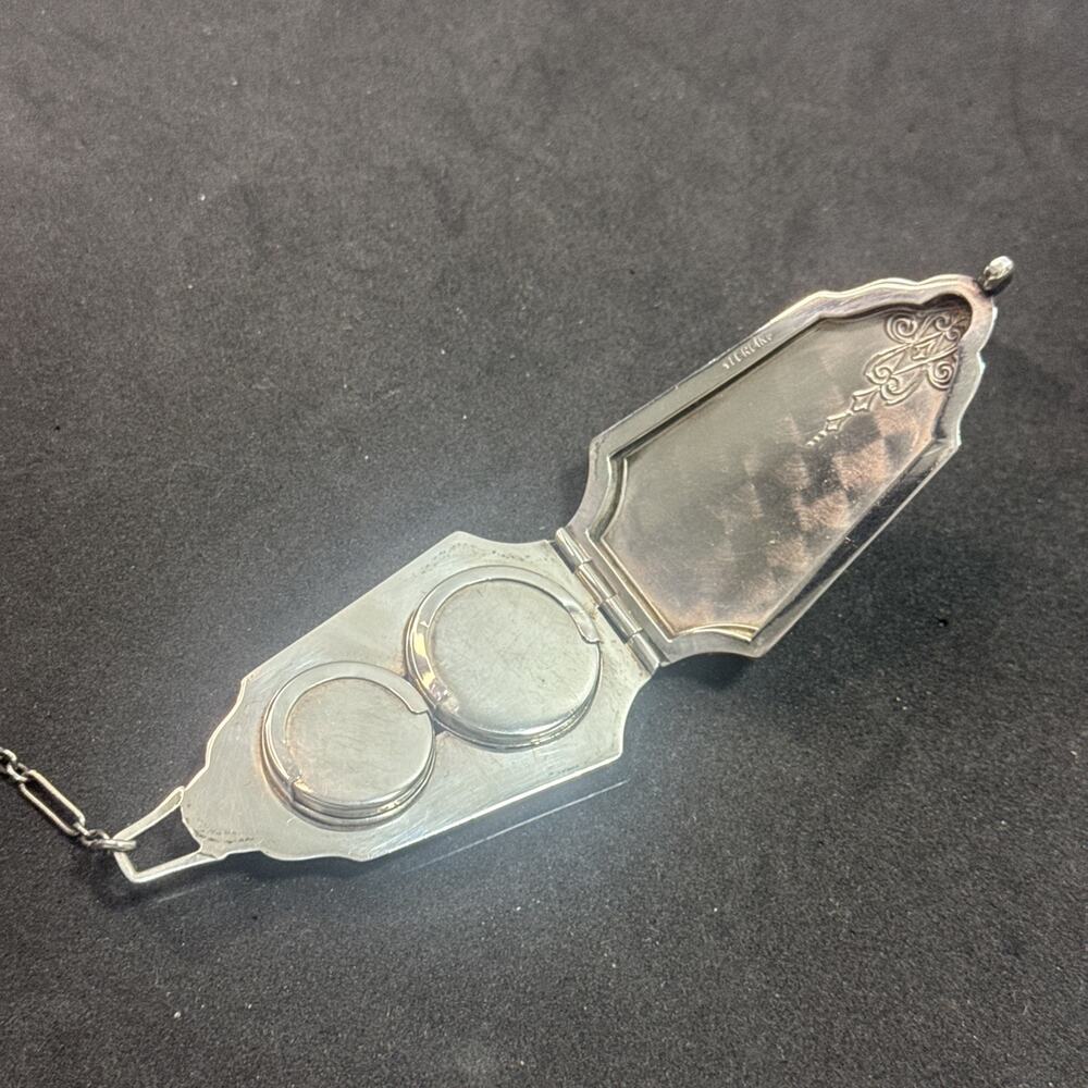 Sterling Silver Art Deco Compact with Finger Ring Chatelaine No Mono - Picture 11 of 16